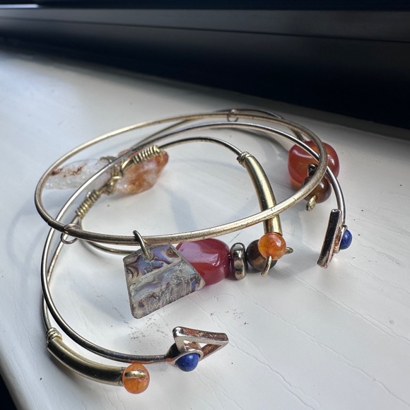 Artisan Gold and Multicolor Stone Bracelet Set - Picture 1 of 3